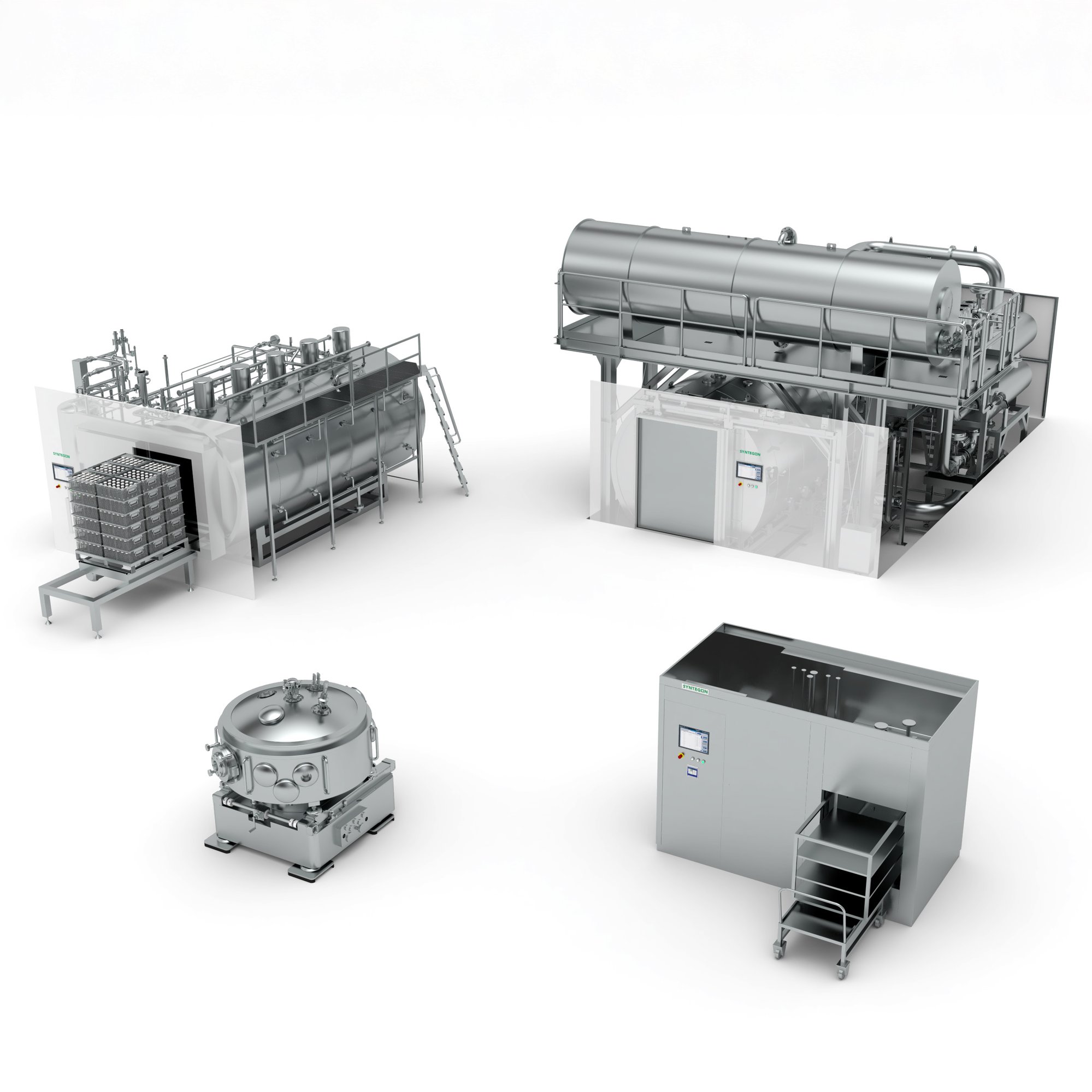 Industrial pharmaceutical sterilization equipment including an autoclave tunnel, sterilization chamber with digital control panel, and modular processing units — designed for sterile fill-finish and regulatory-compliant drug manufacturing.