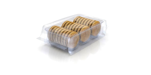 Cookies in tray overwrap