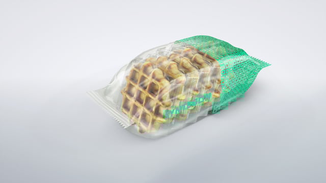 Waffles in tray overwrap