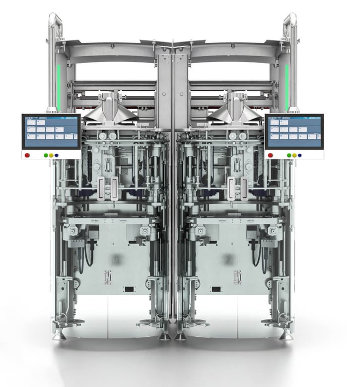 Dual SVX Compact machines mirrored for double output in limited space production environments.