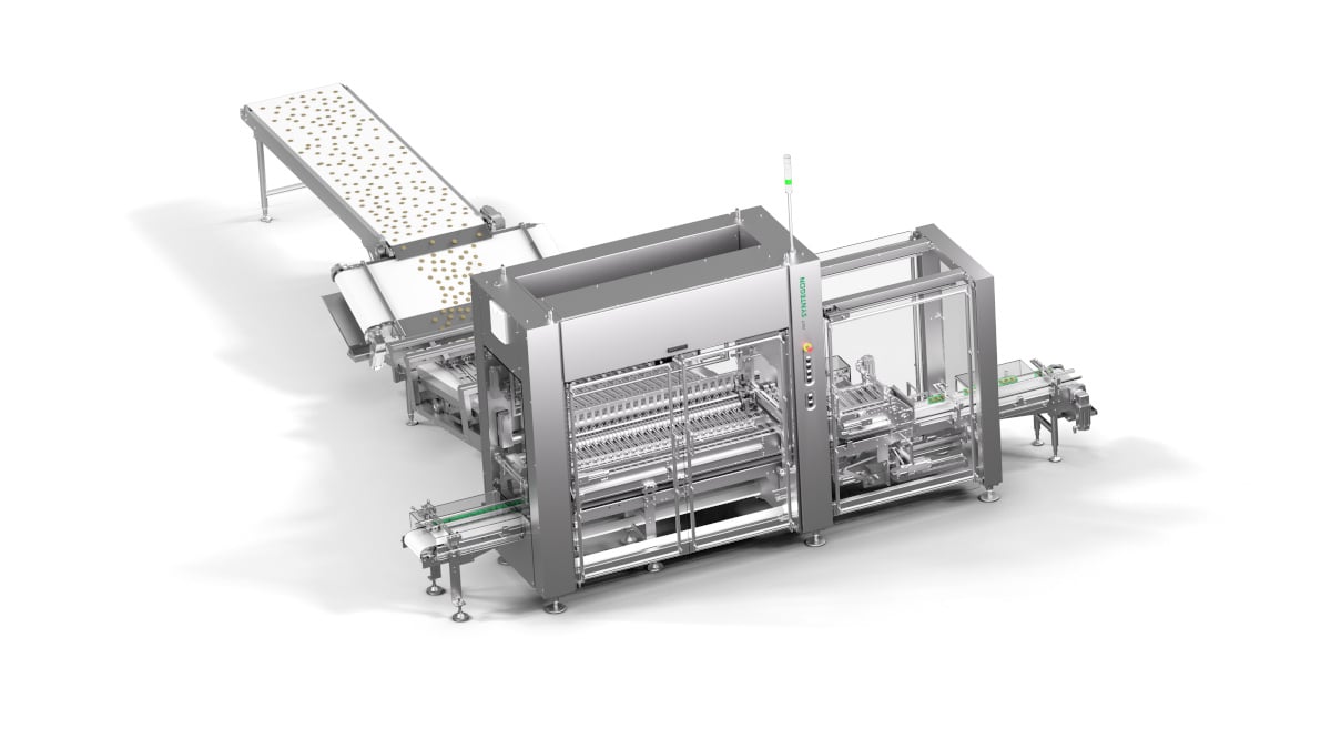 Der Syntegon-Zähleinleger gruppiert Kekse besonders schonend und platziert sie in Trays aus Karton oder Plastik oder in Flow Wrapper Zuführungen.
