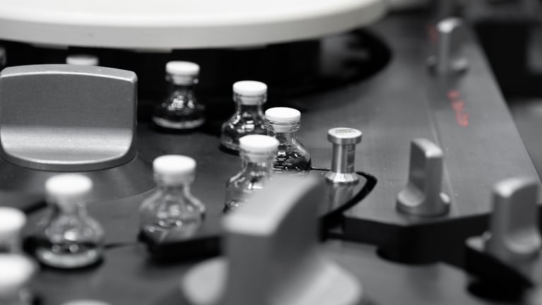 Pharmaceutical RTU filling line handling a tray of vials, demonstrating adaptability to various output requirements