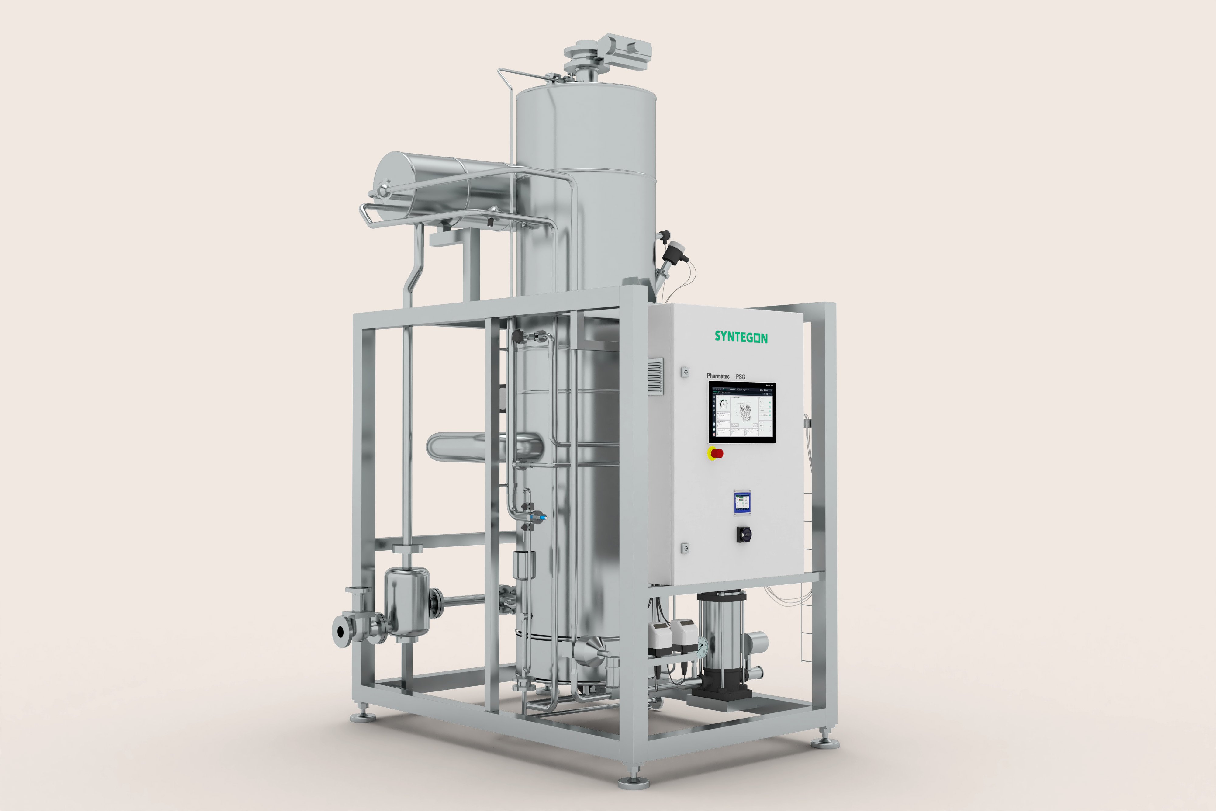 Syntegon PSG pure steam generator skid with vertical column for pharmaceutical sterilization utilities