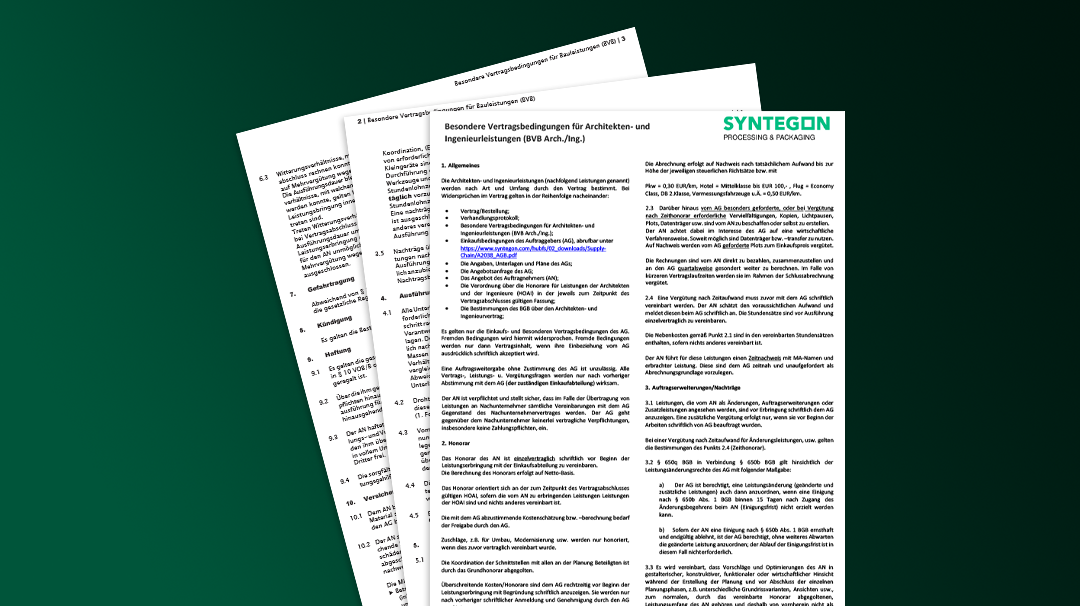 Besondere Vergabebedingungen für Architekten- und Ingenieurleistungen (BVB Arch./Ing.), Syntegon Group Deutschland