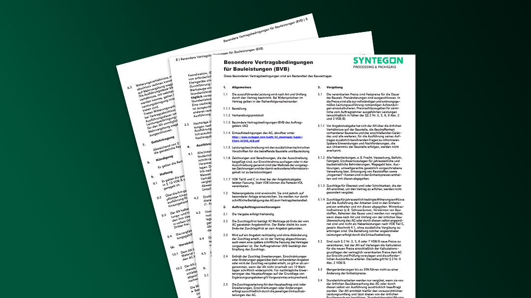 Besondere Vertragsbedingungen für Bauleistungen (BVB), Syntegon Group Deutschland