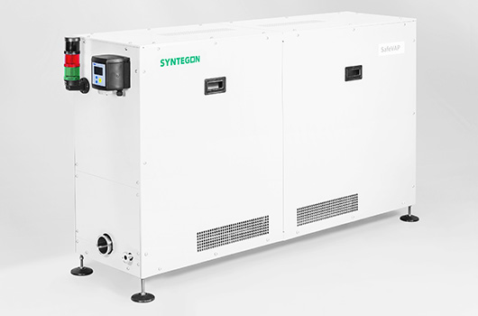 Syntegon SafeVAP system supporting pharmaceutical isolators with secure vaporized hydrogen peroxide (VHP) decontamination for maximum aseptic safety