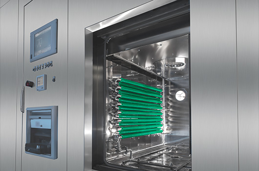 Pharmaceutical sterilizer chamber for component sterilization in aseptic processing, supporting upstream operations of the ampoule filling machine in sterile drug production.