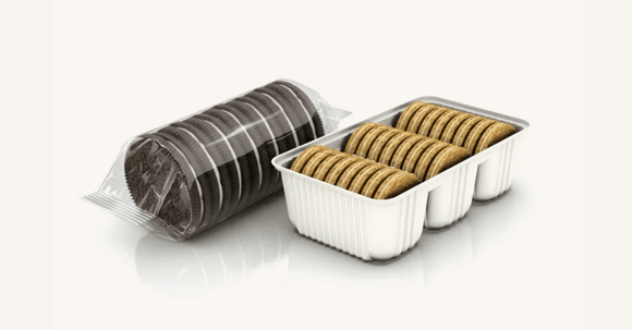 Flexible on-edge packaging for cookies and crackers