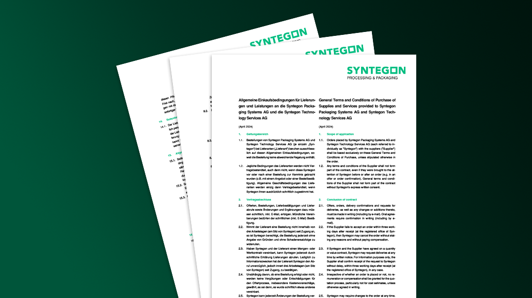 General Terms and Conditions of Purchase for Deliveries and Services to Syntegon Packaging Systems AG and Syntegon Technology Services AG