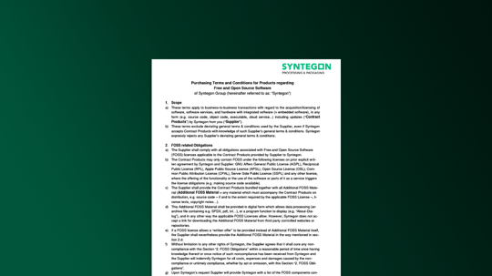 Purchasing Terms and Conditions for Products Regarding Free and Open Source Software of Syntegon Group
