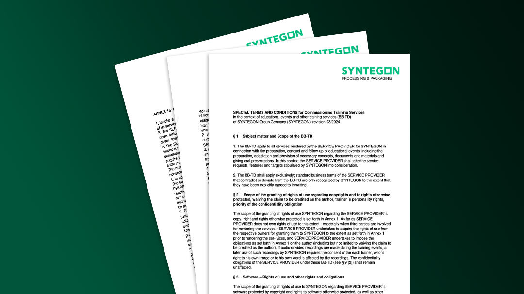 Special Terms and Conditions for Commissioning Training Services in the Context of Educational Events and other Training Services (BB-TD) of Syntegon Group Germany