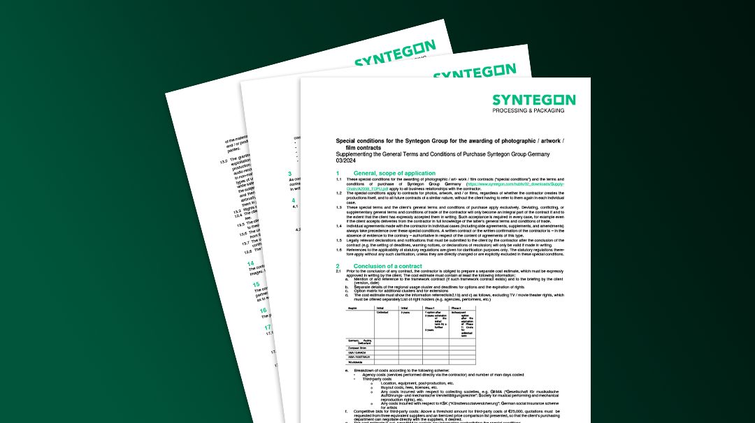 Special conditions for the Syntegon Group for the Awarding of Photographic / Artwork / Film Contracts