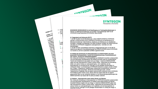 BESONDERE BEDINGUNGEN für die Beauftragung von Trainingsdienstleistungen im Rahmen von Bildungsveranstaltungen und sonstigen Trainingsleistungen (BB-TD) der SYNTEGON Group Deutschland