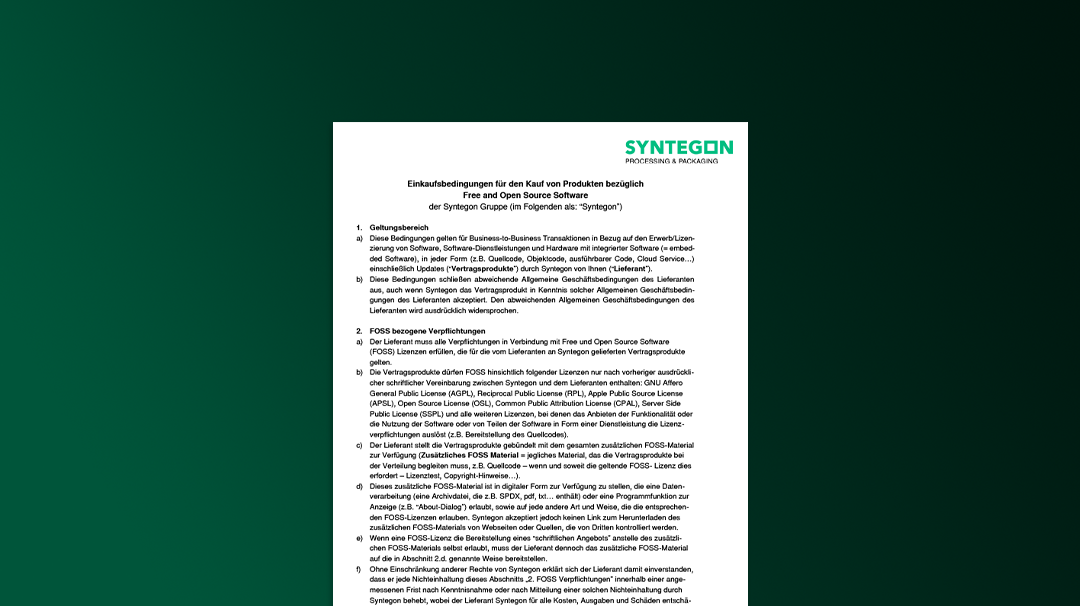 Einkaufsbedingungen für den Kauf von Produkten Bezüglich Free and Open Source Software der Syntegon Group