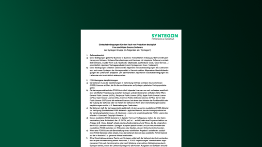 Einkaufsbedingungen für den Kauf von Produkten bezüglich Free and Open Source Software der Syntegon Group
